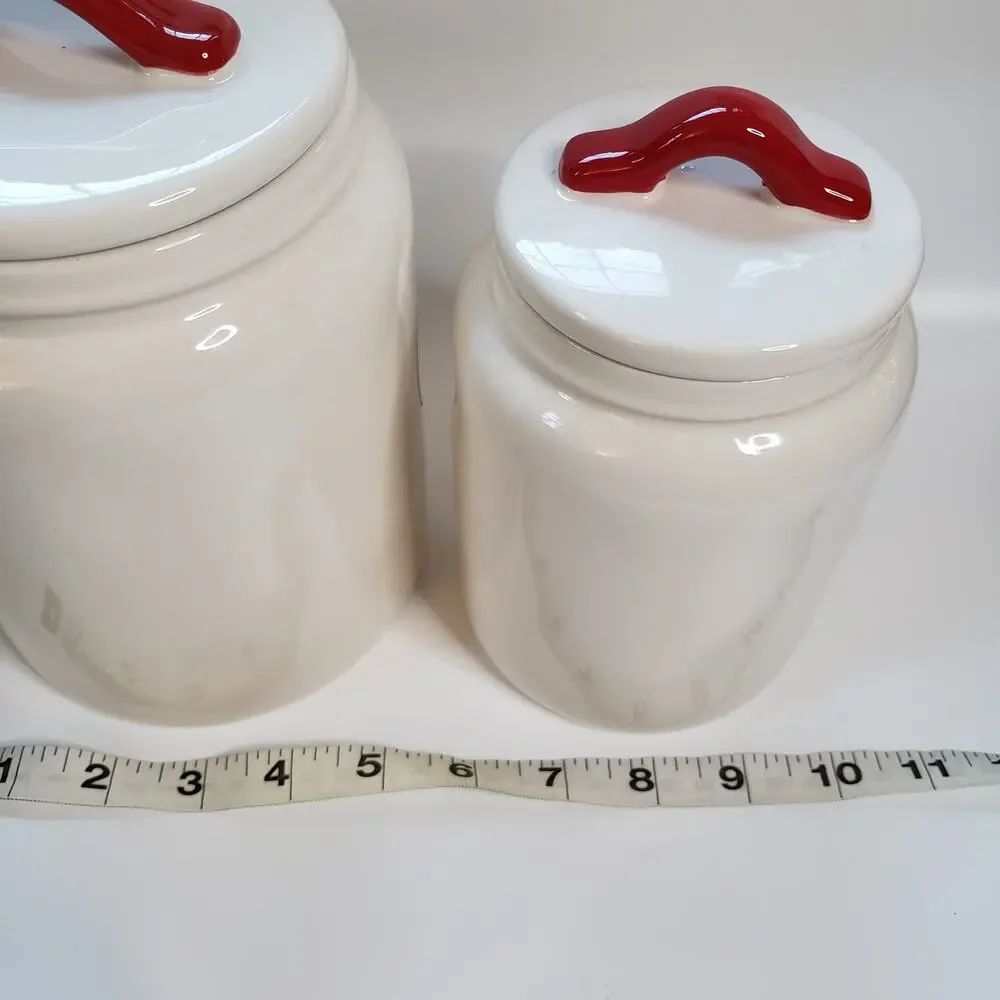 Rae Dunn NWOT Set of 2 Joy & Cheer Food Storage Kitchen Canisters Red & White